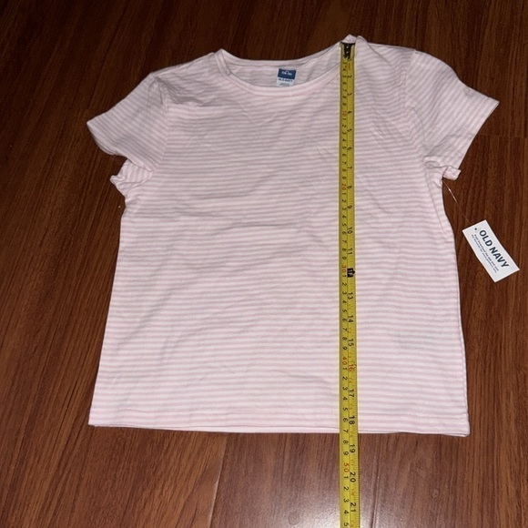 NWT old navy striped pink white crop top t-shirt short sleeve kid XL women S-XS - Picture 4 of 7